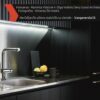Stainless steel worktop with integrated sink, stove, decorative wall
