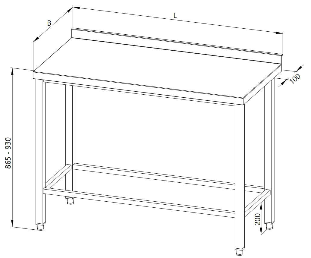 Drawing of a table with a frame for modular shelves