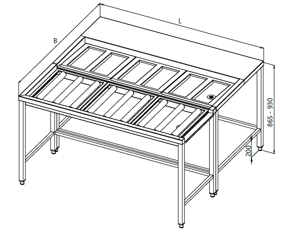 Drawing of the sorting table near the dishwasher