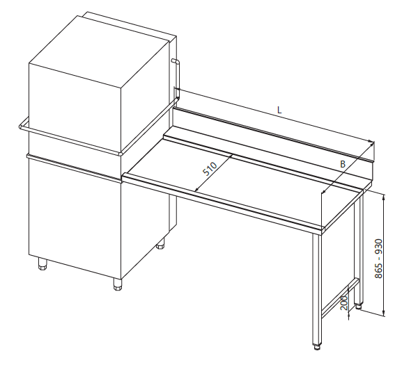 Zeichnung des Tisches neben der Spülmaschine