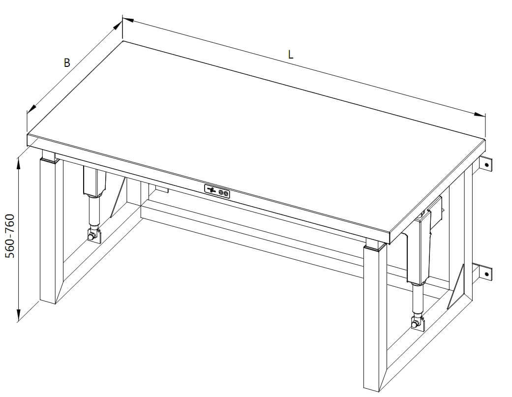 Eine Zeichnung eines wandmontierten höhenverstellbaren Tisches
