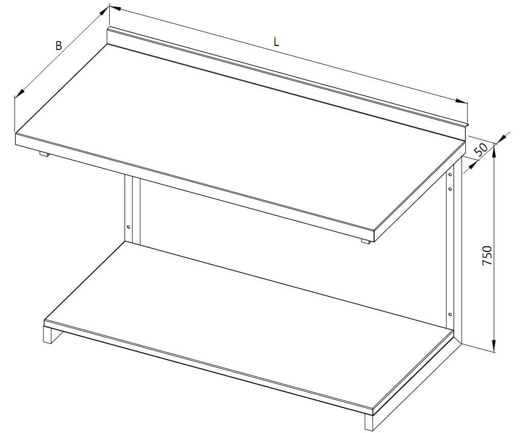 A drawing of a wall-mounted table with a shelf