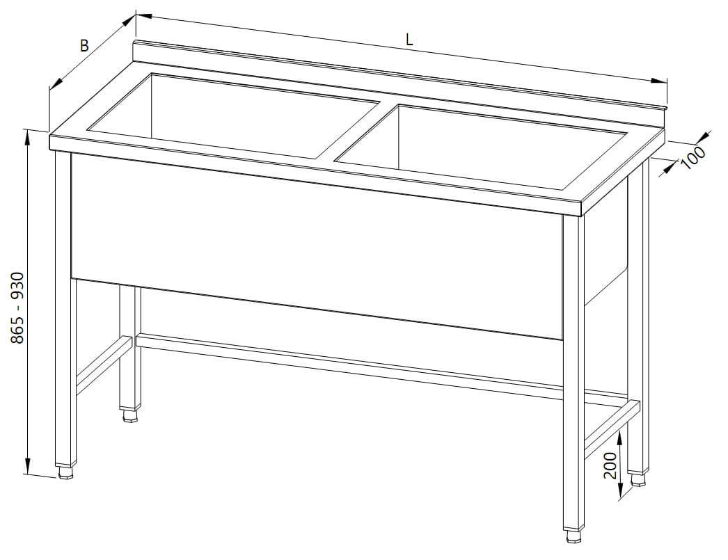 Drawing of a table with 2 baths