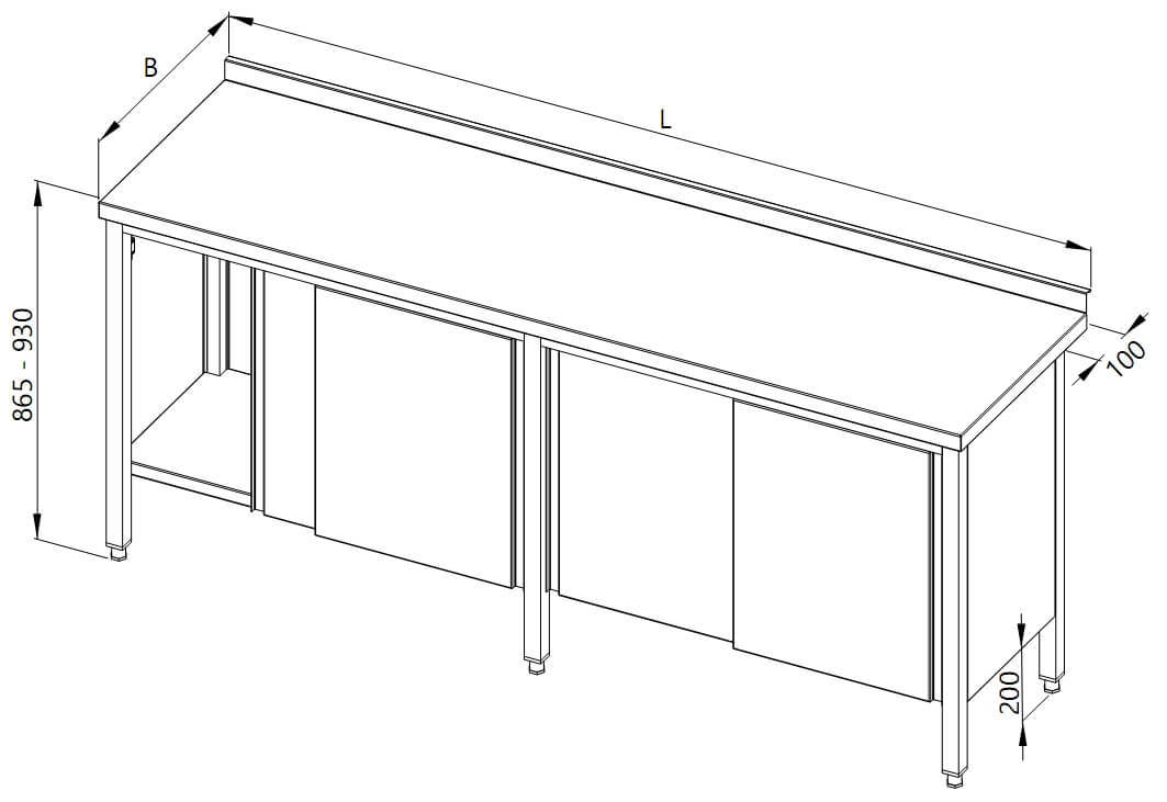 Zeichnung eines Tisches mit Schiebetüren