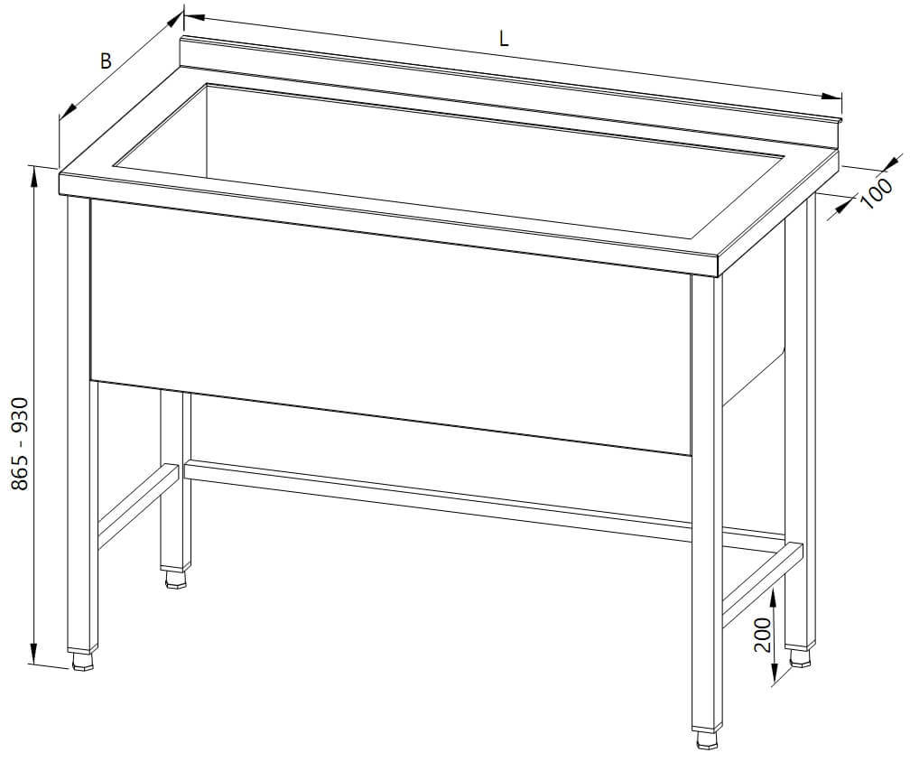 Drawing of a table with one bath