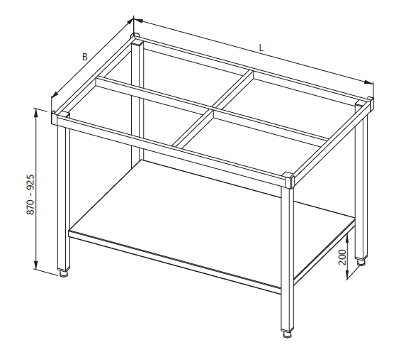 Un dessin d'une table avec différents plateaux et une étagère