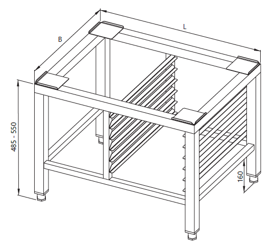 Drawing of a universal stand for a convection oven