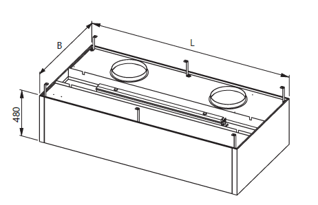 Drawing of a wall-mounted hood with filters