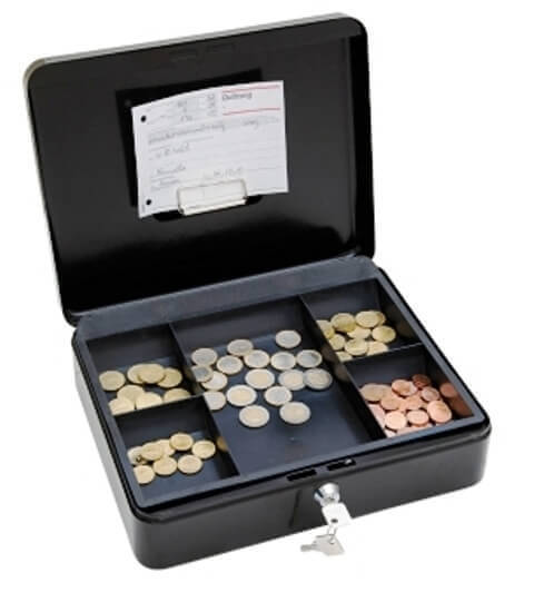 Black money box with holder