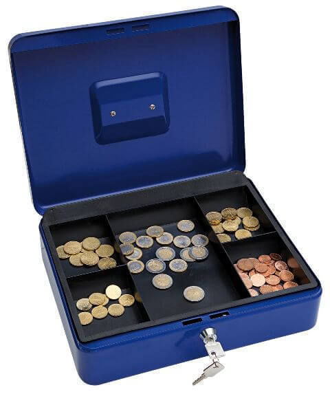 Metal box for money, blue