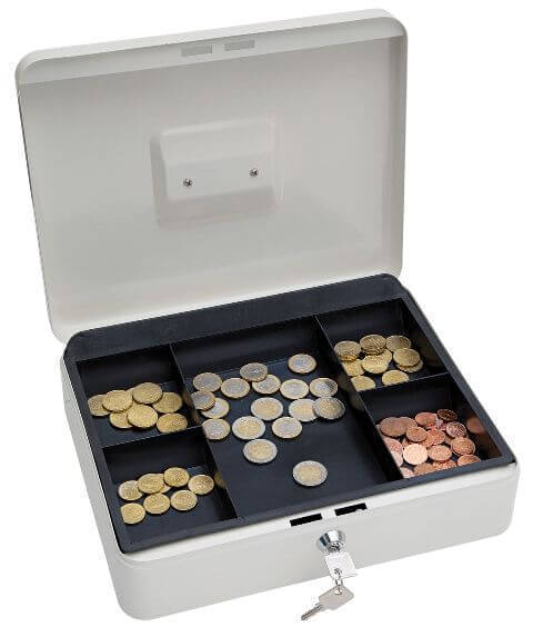 Metalowe pudełko na pieniądze w kolorze białym