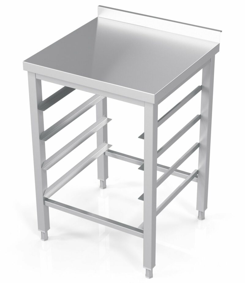 Table with holders for dishwasher baskets