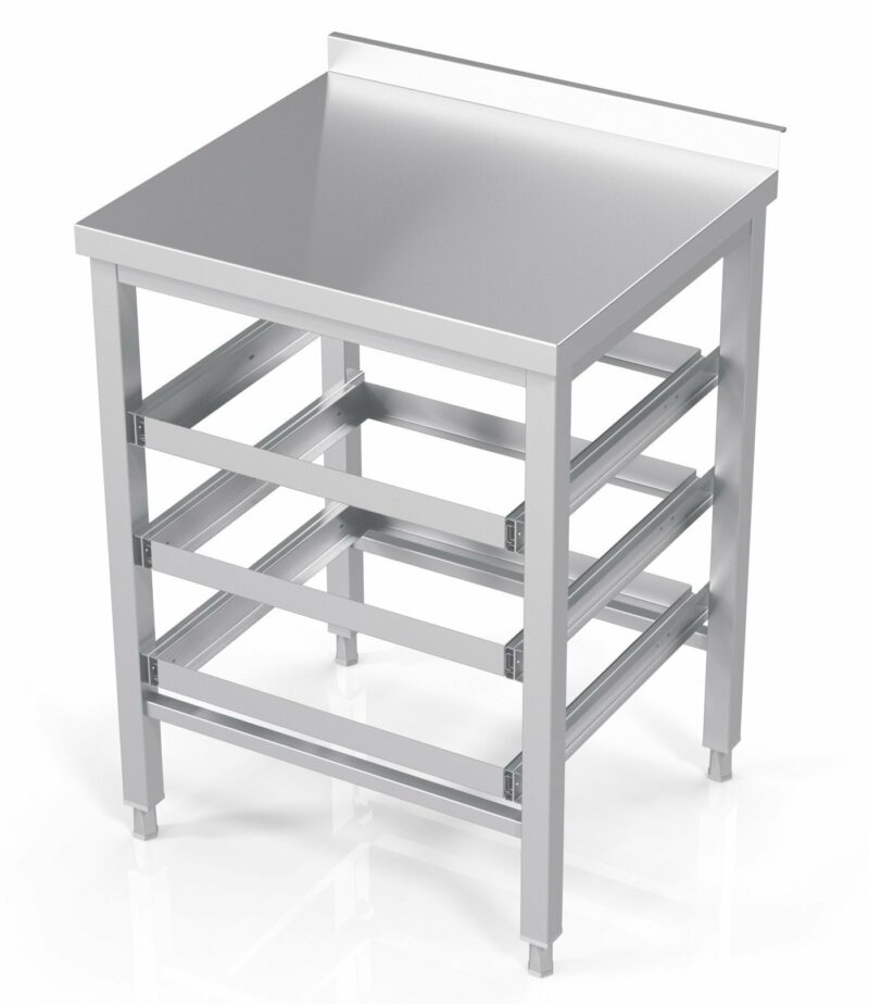Table with drawers for dishwasher baskets