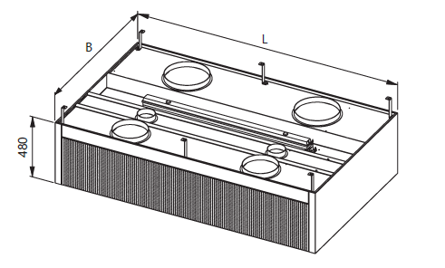 Drawing of wall mounted with fans and air supply