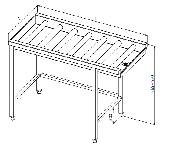 Drawing of the table near the dishwasher with rollers