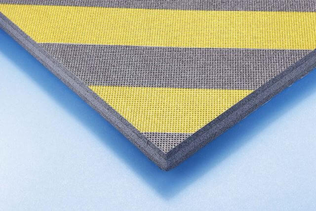 The surface of the protective foam is striped in black and yellow