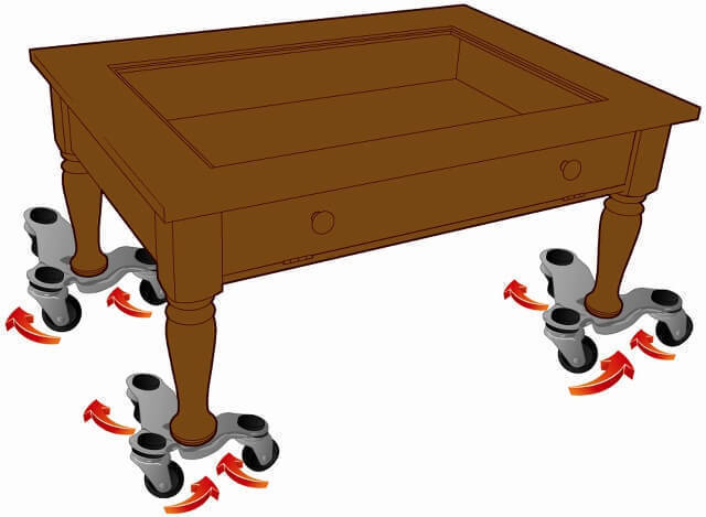 Triple wheels are placed under the furniture