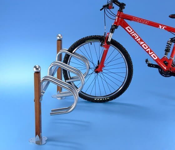 One-sided bike racks with wooden racks