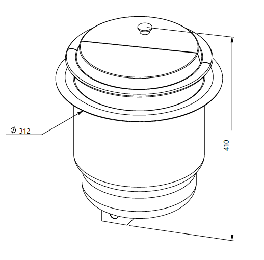Eine Zeichnung eines eingebauten beheizten Suppentopfs