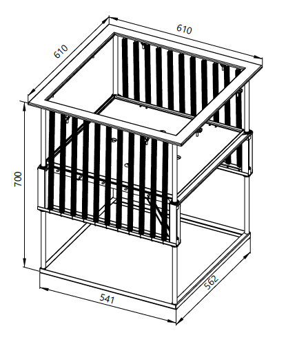 Drawing of a built-in dishwasher basket dispenser