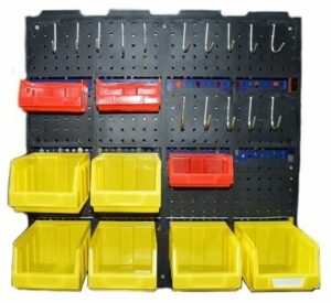Plastic wall for boxes and hooks