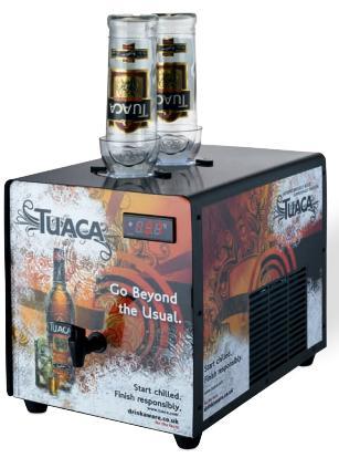 Refrigerated dispenser for spirits with advertising