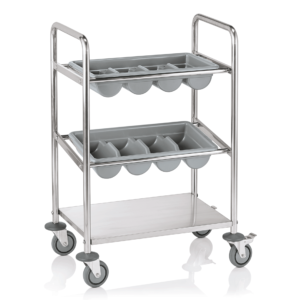 Stainless steel carts with holders for tableware, 62x40x94,5cm