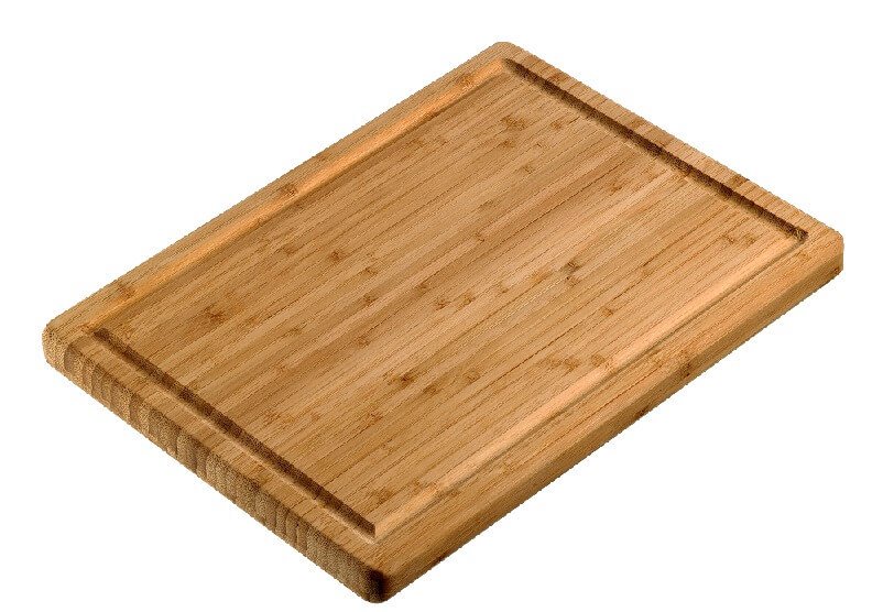 Glued bamboo cutting board with a groove for liquids