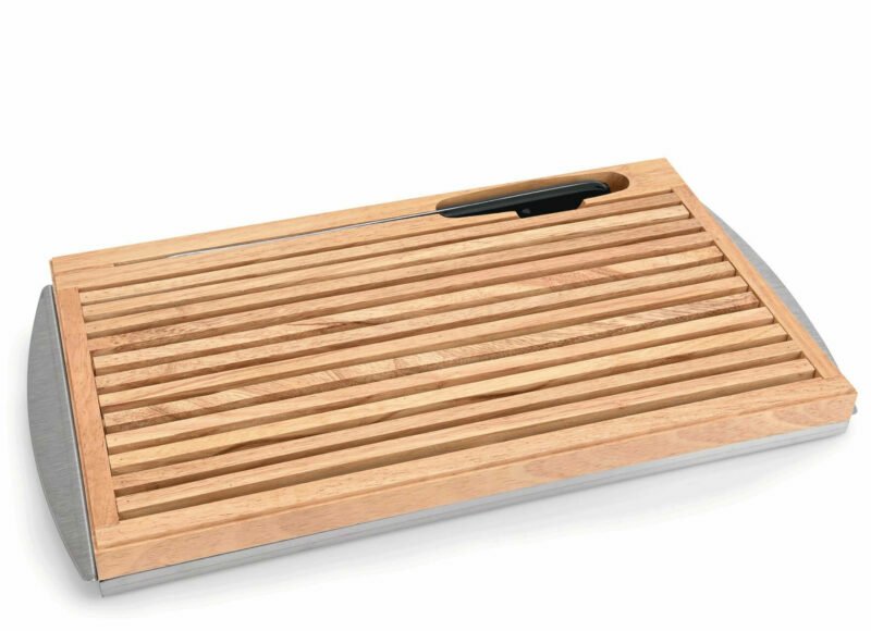 Natural wood cutting board for bread with tray and knife 1851470