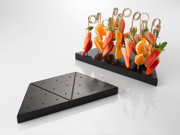 Bamboo stands on pins for displaying snacks