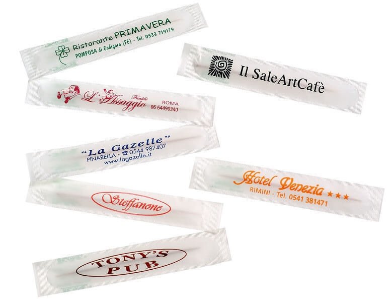 Individually packaged toothpicks with advertising
