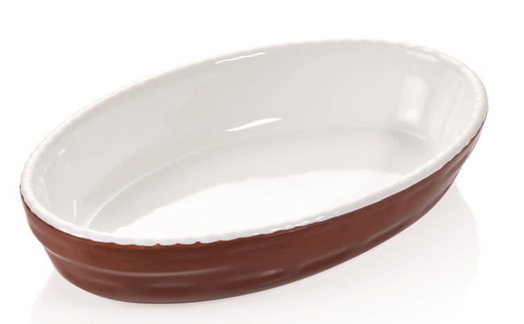 Oval porcelain dishes for baking in burgundy color 4950220