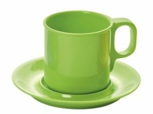 Žalios spalvos melamino puodelis su lėkštele