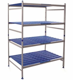 Aluminum racks with perforated polyethylene shelves