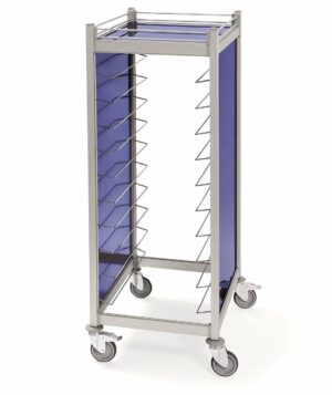Aluminum carts with top shelf, blue walls