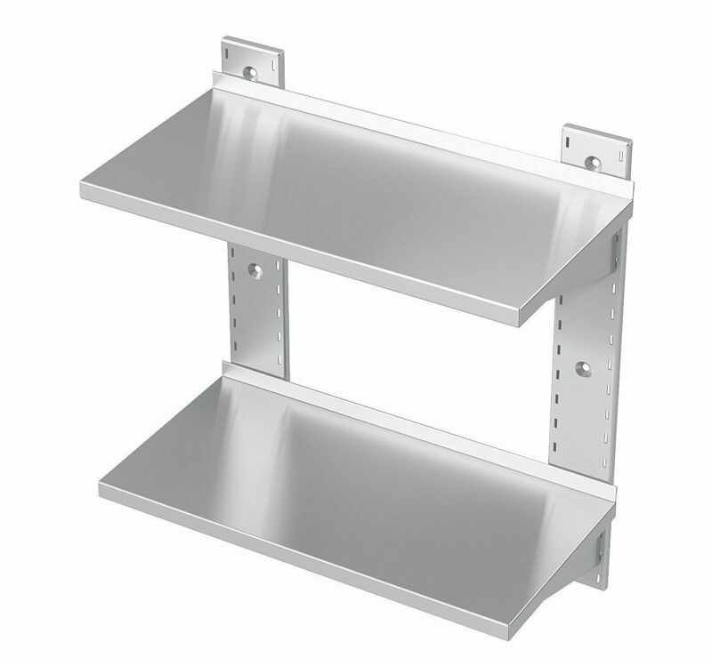 Reinforced, double, height-adjustable shelves for equipment