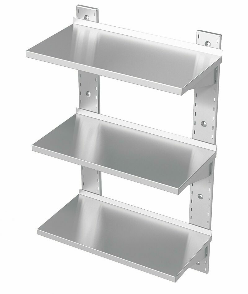 Reinforced, triple, height-adjustable shelves for equipment