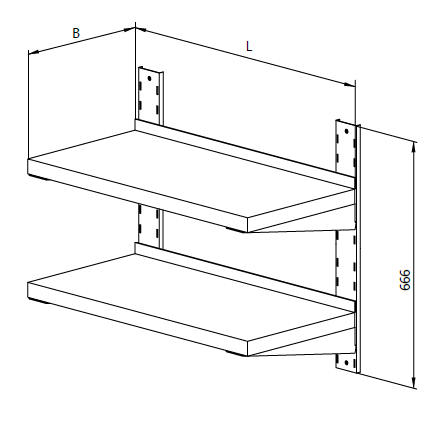 Drawing of a double, height-adjustable shelf