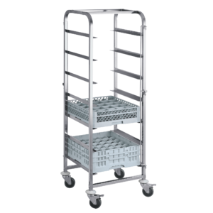 Assembled stainless steel trolleys for 7 dishwasher baskets