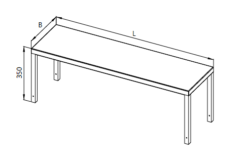 A drawing of a table-mounted shelf