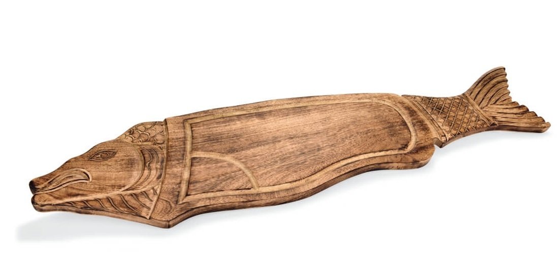 Tables de service en bois de manguier en forme de poisson