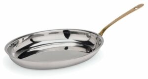 Stainless steel serving pan with brass handle