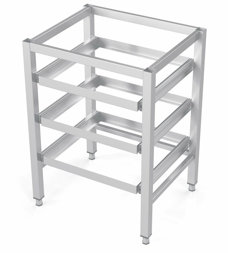 Frame with rails for dishwasher baskets