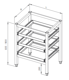 Drawing of a frame with rails for dishwasher baskets
