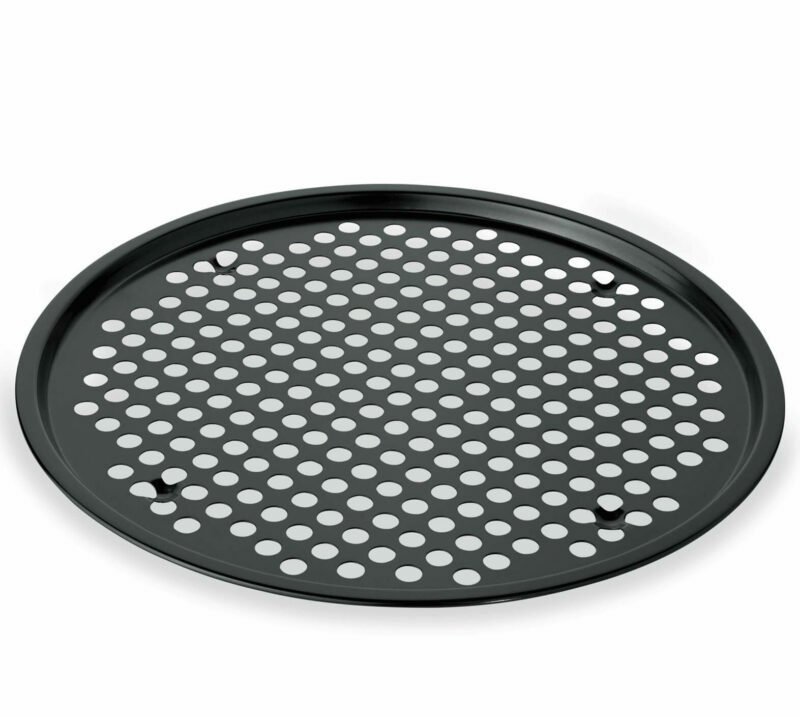 Perforated pizza tins with non-stick coating