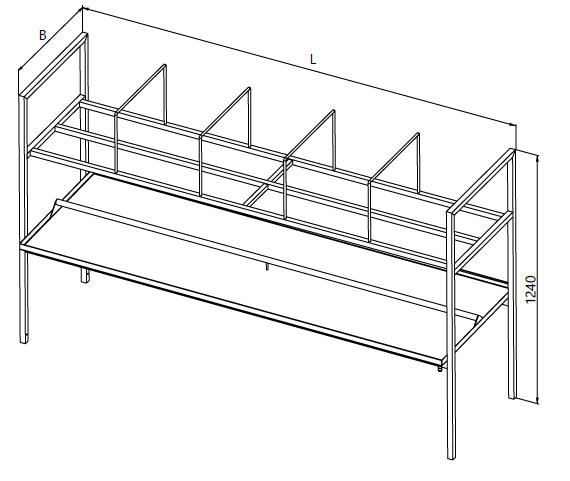 Zeichnung eines Einbauregals für Geschirrspülkörbe