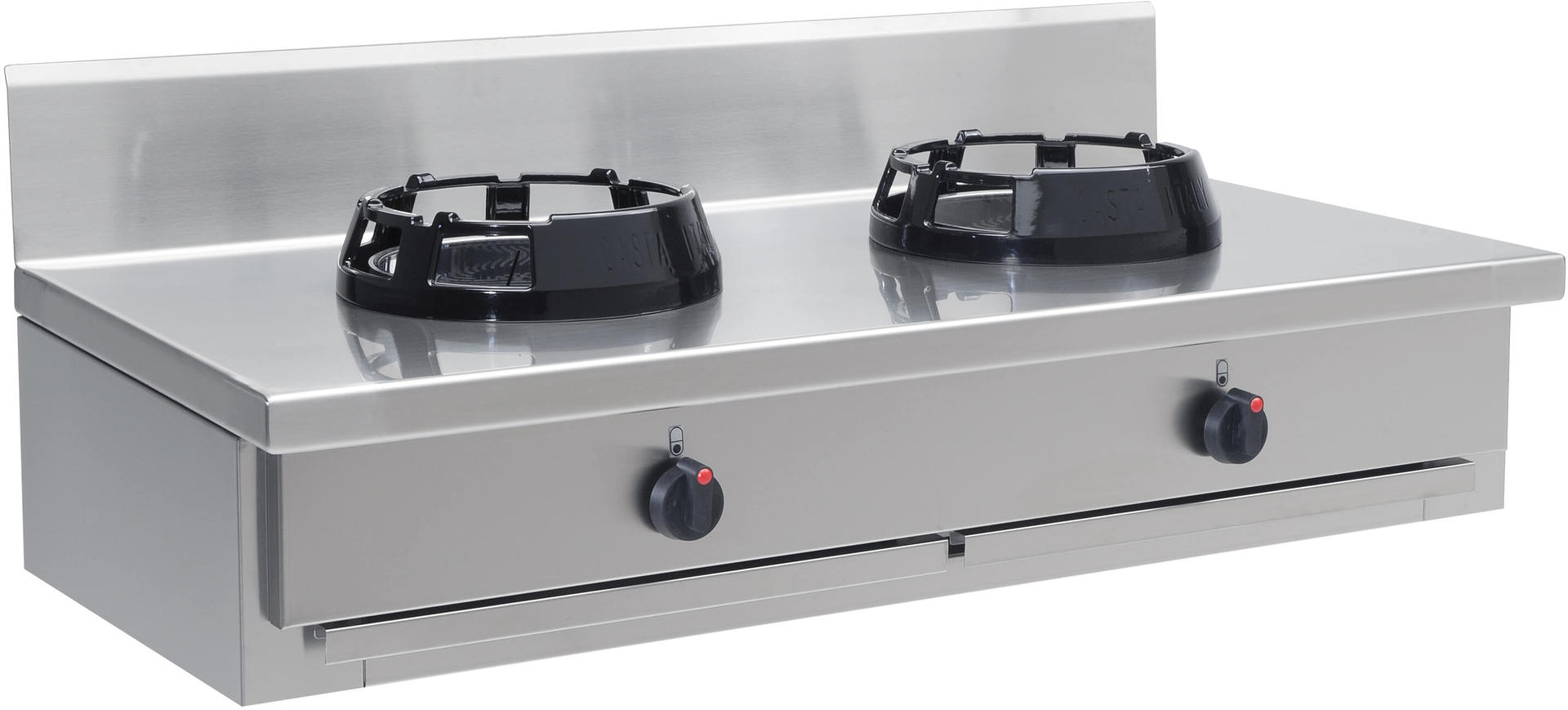 The wok gas stove is placed on the table with 2 burners