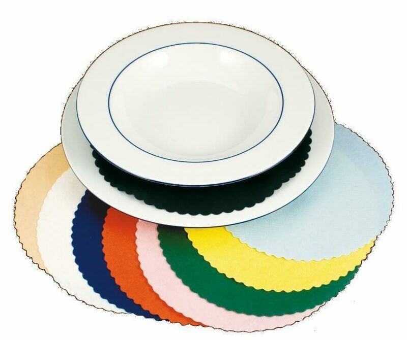 Multicolored coasters under the plates