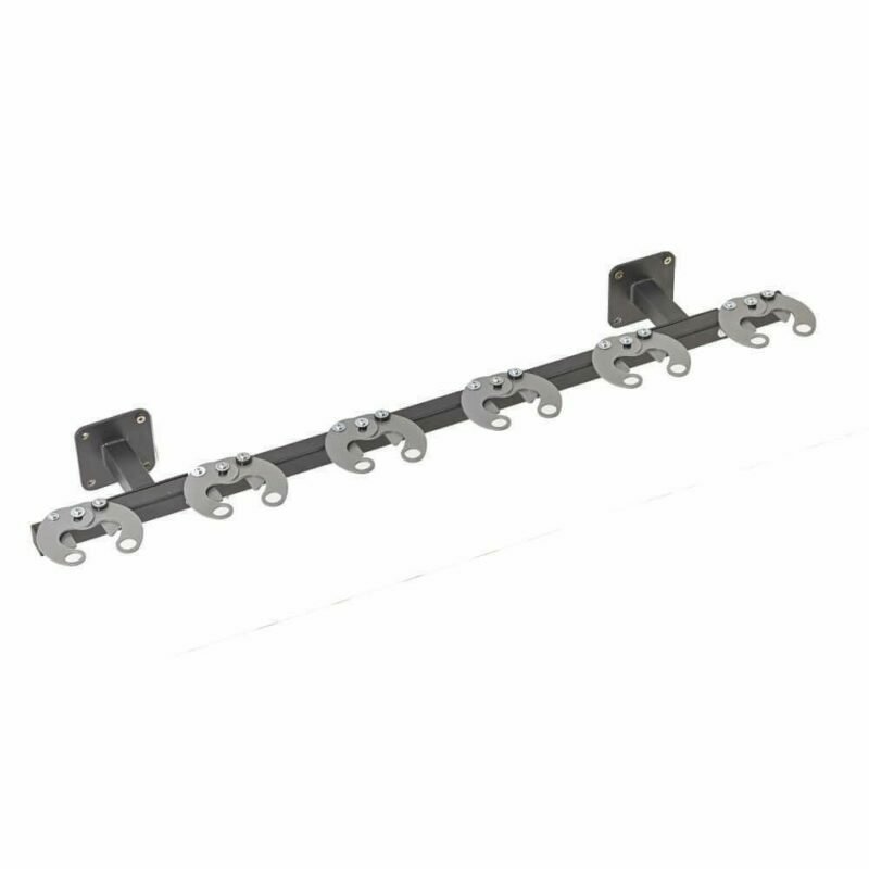 Wall-mounted, lockable brackets for 6 scooters