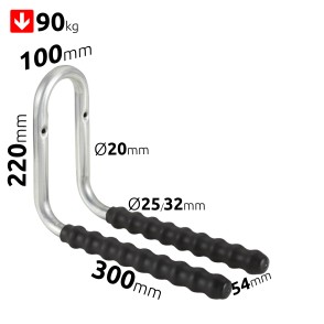 Double, rubber-coated 30cm long holder for tools and sports equipment F113G